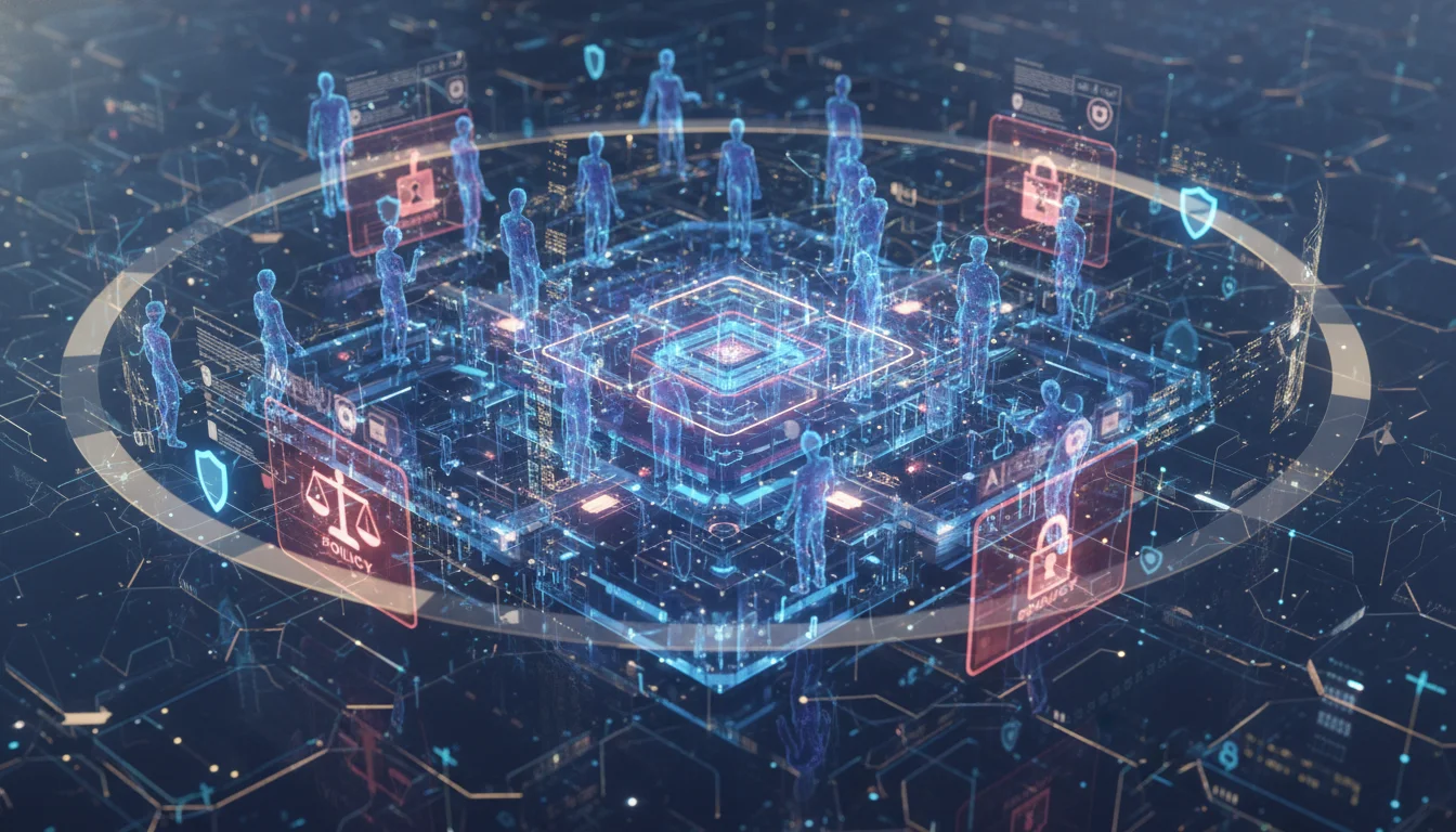A conceptual image illustrating the complex intersection of AI marketing agents, regulatory compliance, and governance. Show abstract AI entities working within a secured, data-rich environment, with elements representing legal frameworks and risk mitigation, reflecting a premium service.