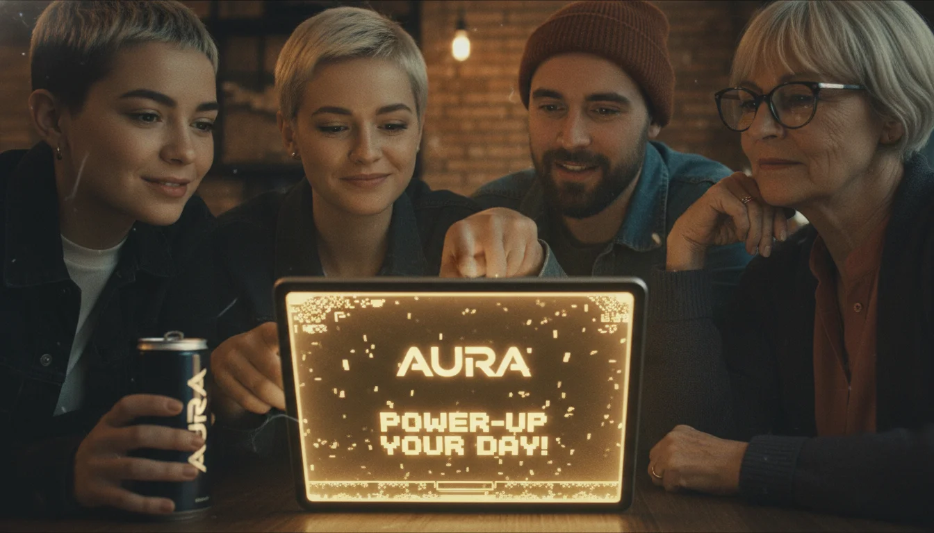 A captivating image illustrating the concept of 'nostalgia marketing.' Feature a modern digital interface (like a smartphone or tablet screen) displaying a contemporary brand, but with subtle overlays of retro aesthetics or vintage elements (e.g., pixel art, old film grain, sepia tones). Show a diverse group of people from different generations (Gen Z, Millennials) looking at it with expressions of connection and pleasant memory. Emphasize emotional resonance and the blending of past and present.