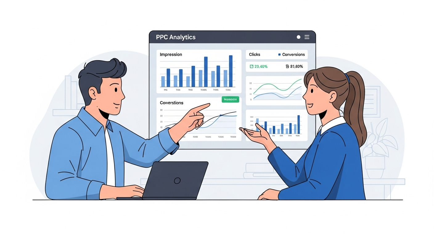 Nepali business owner reviewing PPC analytics with marketing expert