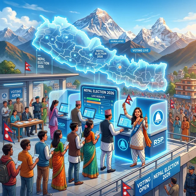 Young Nepalese voters using digital devices to access and track live election results