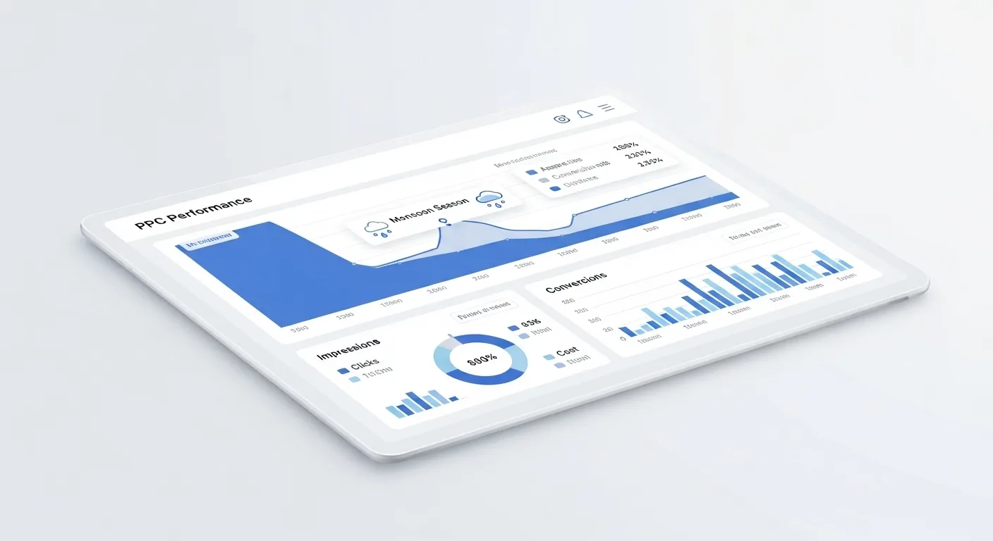 PPC performance dashboard showing monsoon dip