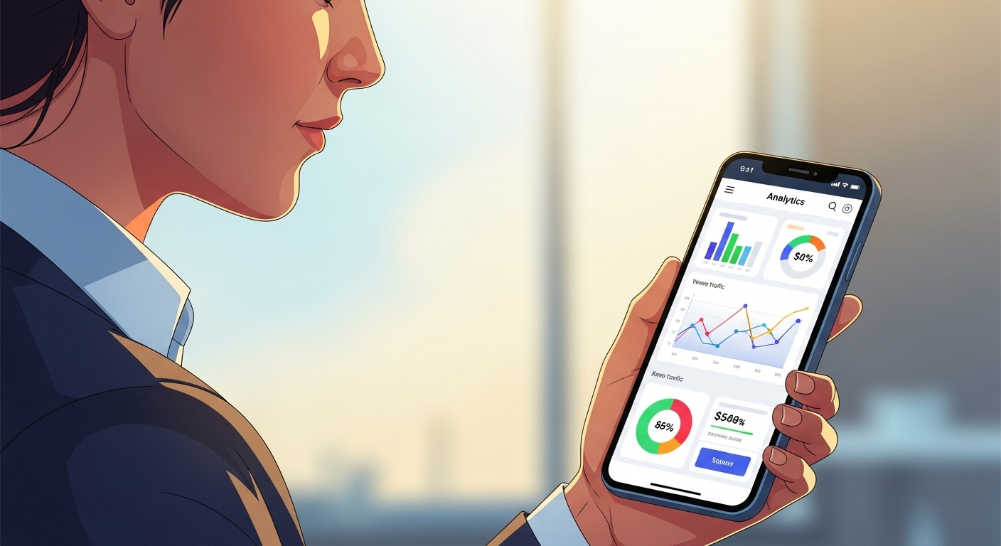 Nepali business owner checking website analytics on mobile