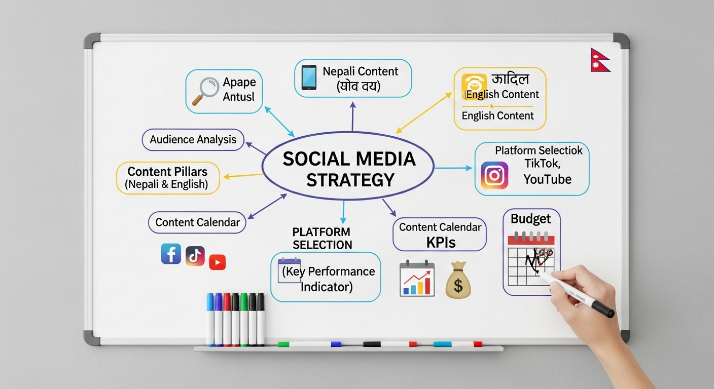 Social media strategy whiteboard for Nepali business