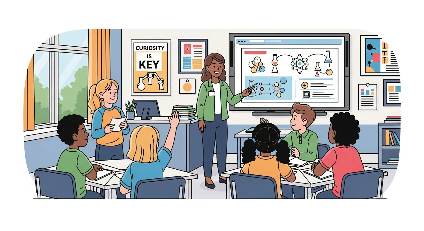 A teacher engaging with students, symbolizing interactive learning.