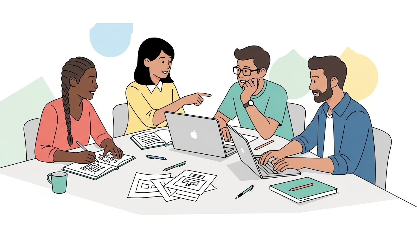 A group of students working on a project, symbolizing collaborative learning.