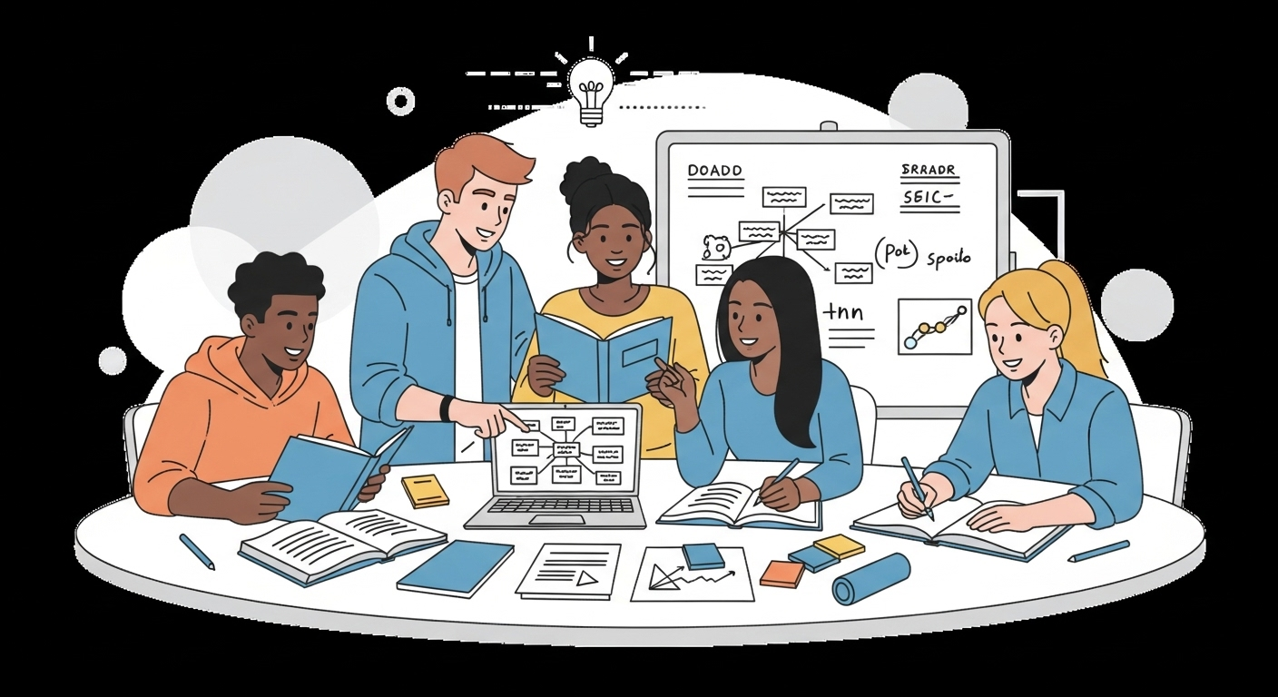 A group of students working on a project, symbolizing collaborative learning.