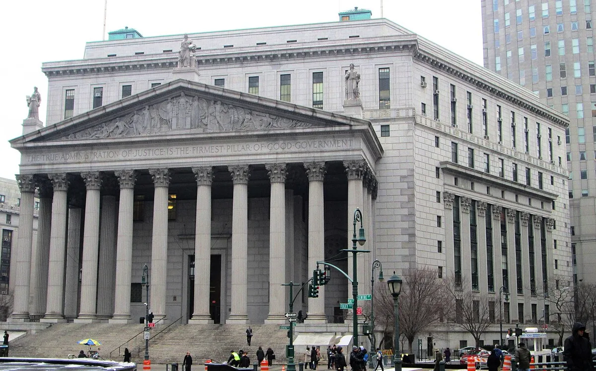 The New York State Supreme Courthouse at 60 Centre Street in Manhattan, a granite building with a columned portico and wide front steps