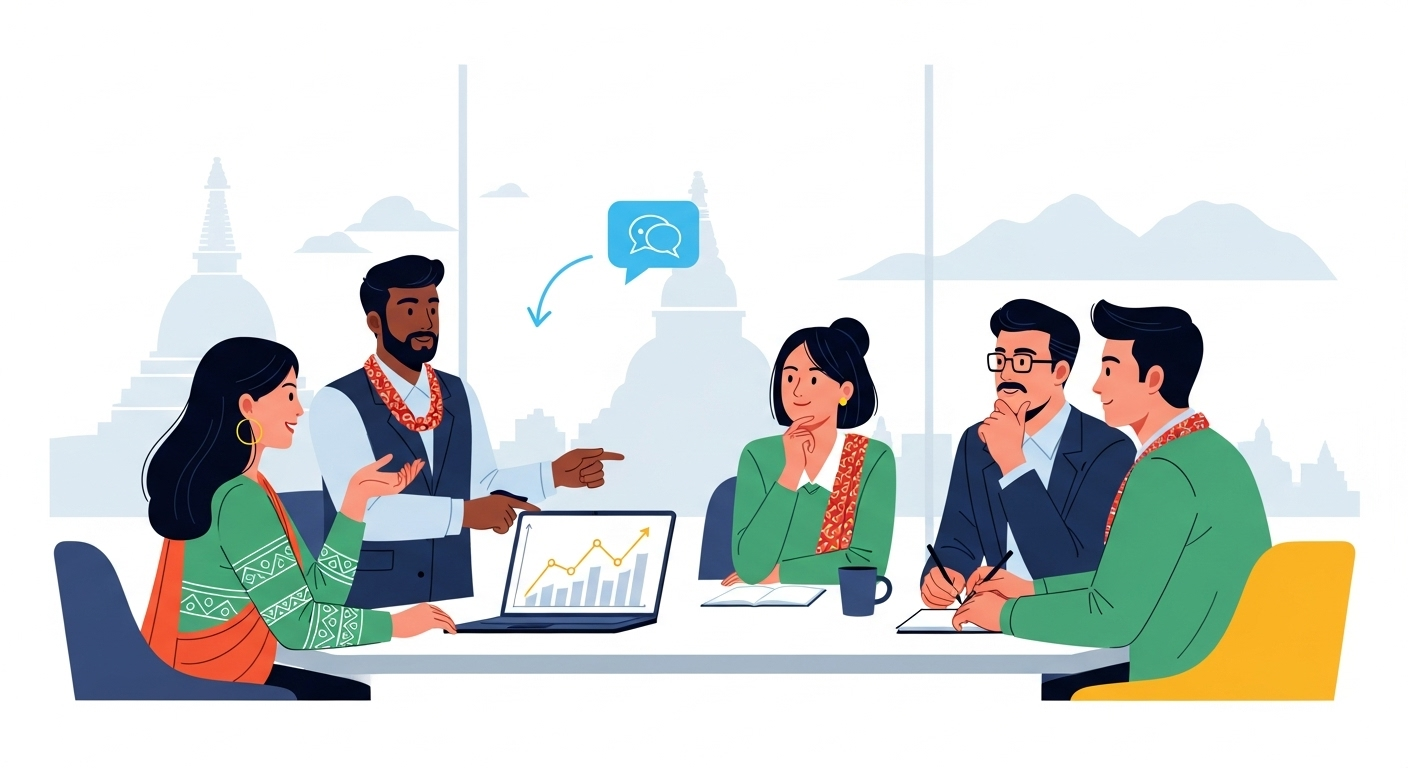 A group of people discussing, symbolizing Nepali business discussion