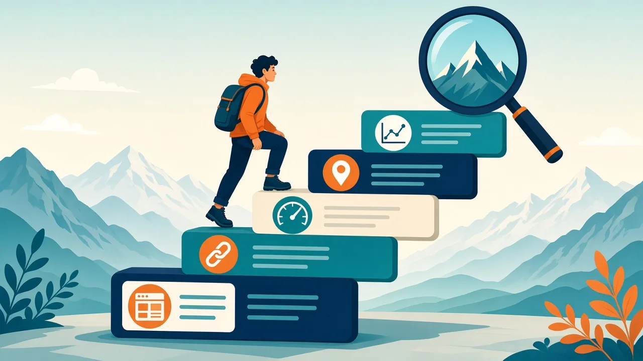 A beginner climbing steps made of search results toward an SEO career