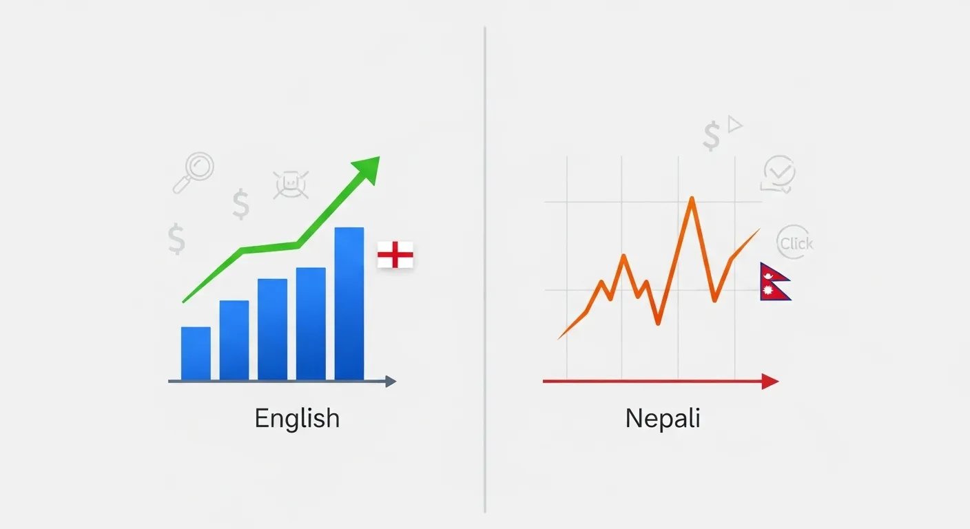 Digital marketing targeting icons precisely pinpointing distinct cultural and geographical locations on a vibrant, detailed map of Nepal, symbolizing localized PPC success.