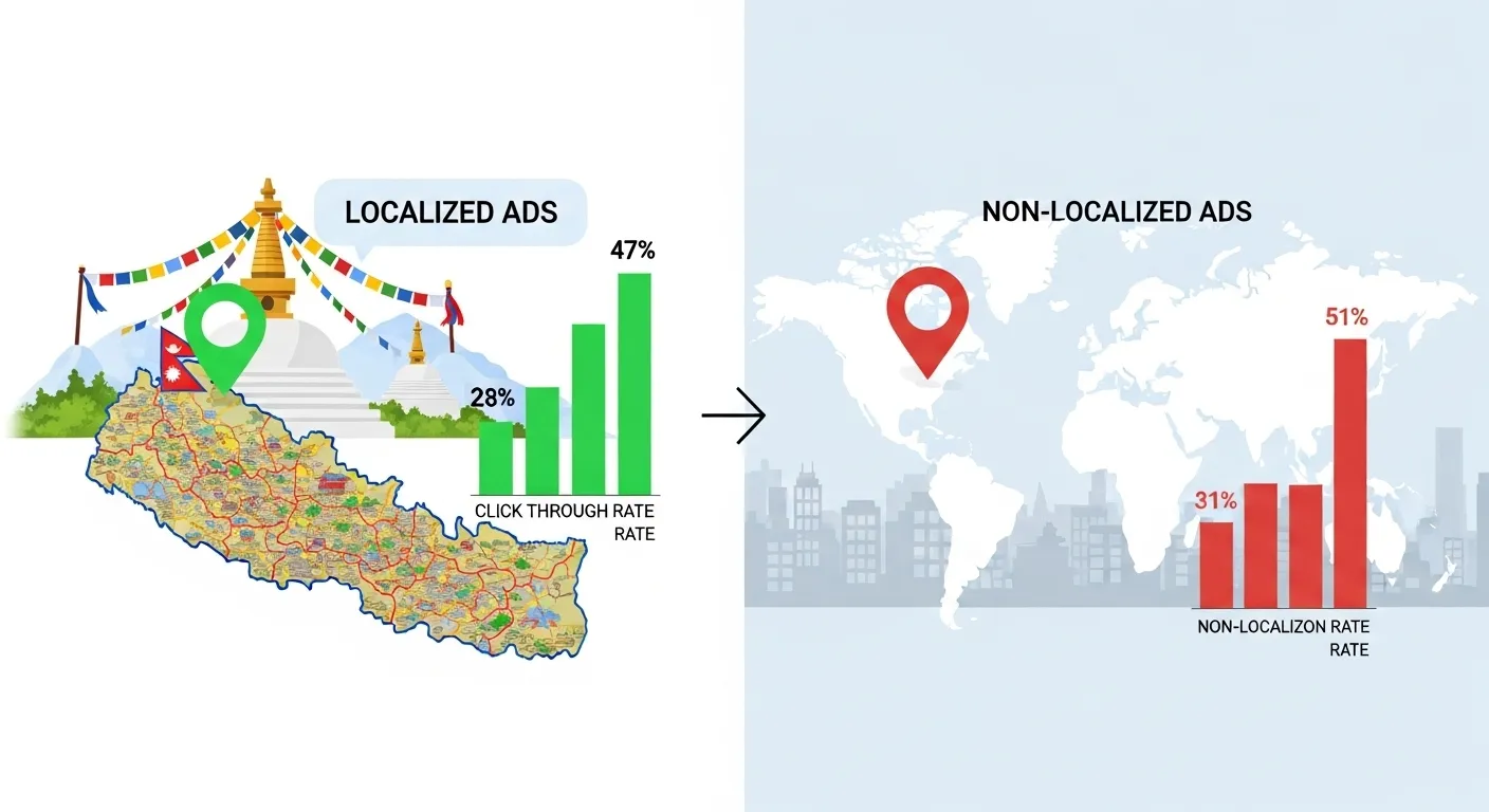 Performance comparison of localized vs non-localized Google Ads in Nepal