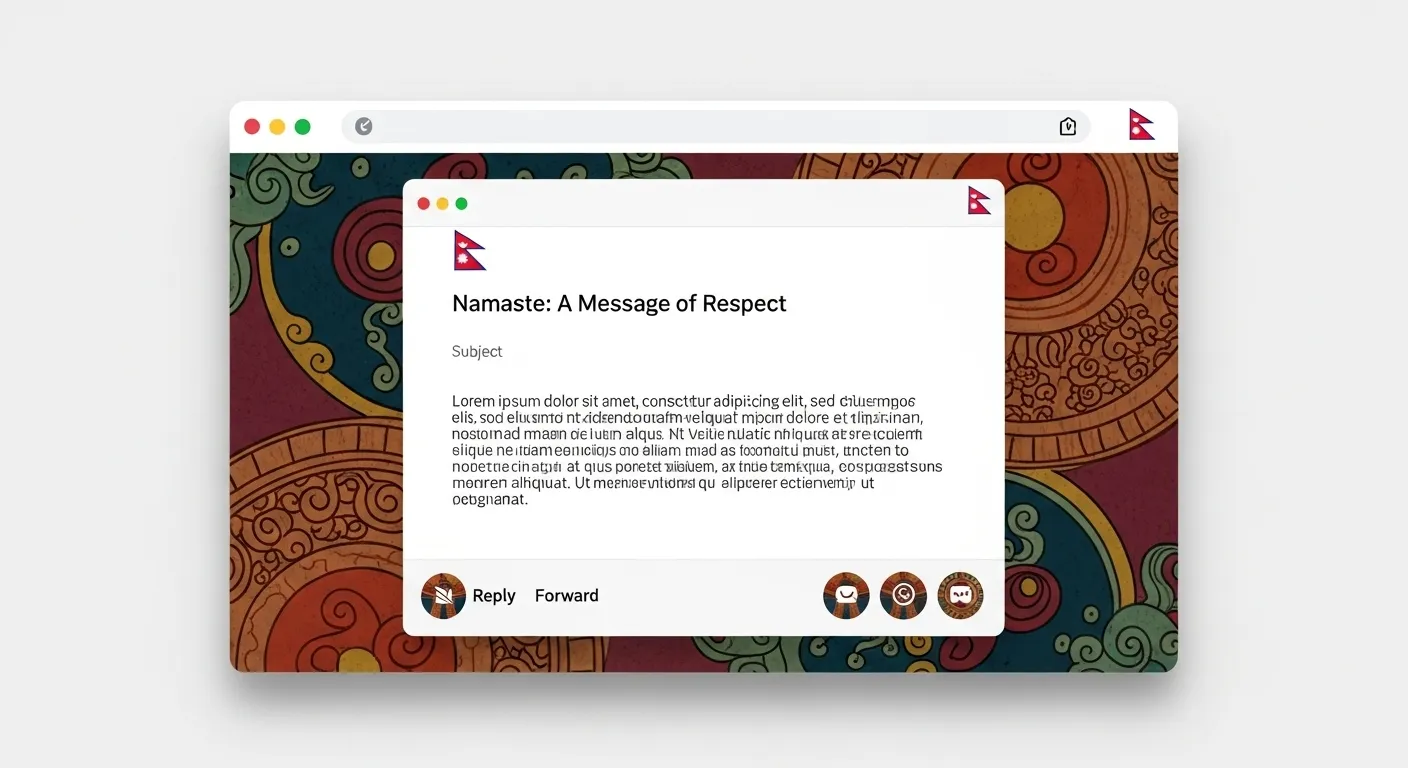 A digital email interface infused with traditional Nepali cultural motifs, symbolizing respectful online communication.