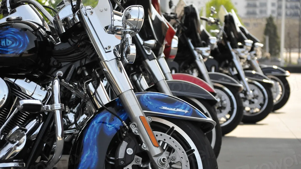 A row of parked motorcycles