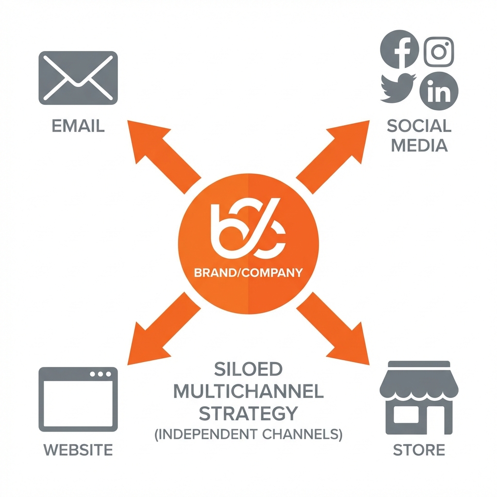Multichannel diagram showing brand in center with separate channels