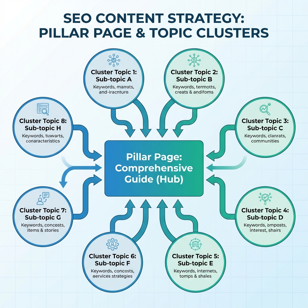 Diagram of a pillar page and topic clusters