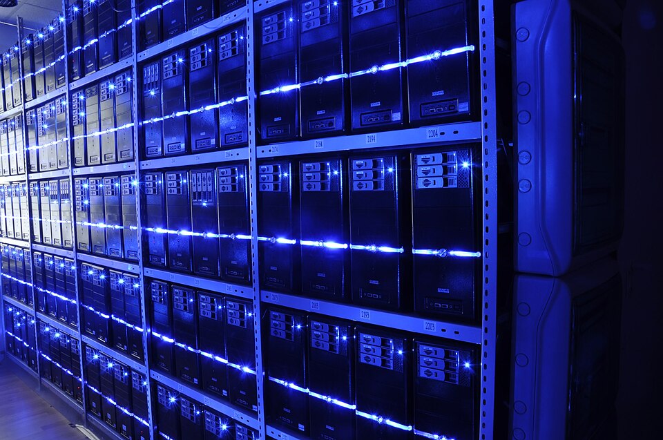 Rows of servers in a data centre